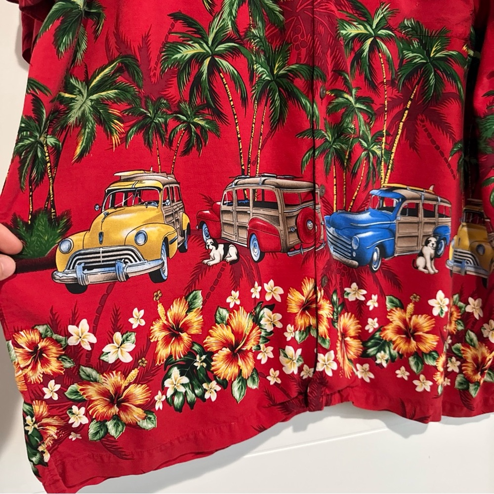 Big Dogs Short Sleeve Hawaiian Shirt Red, Palm Tree, Beach Bus,100% Rayon, 2XL - Picture 2 of 9